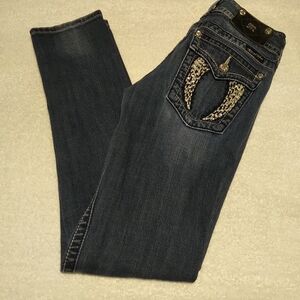 Miss Me Dark Blue Skinny Jeans with Embellished Pockets